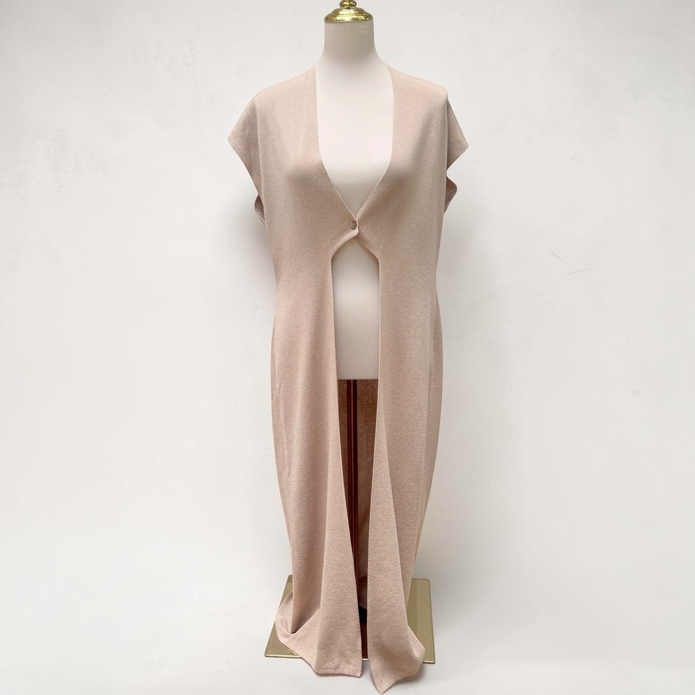 Sarah Pacini Longline Knit Vest Duster Cardigan OS Beige Made in Italy Maxi
